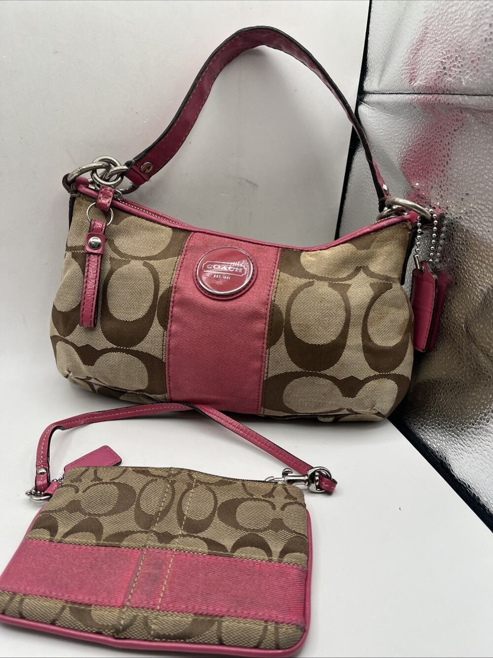 Y2K Vintage Coach F17439 SoHo Pink Beige Bag With Wristlet STINKY DIRTY AS IS